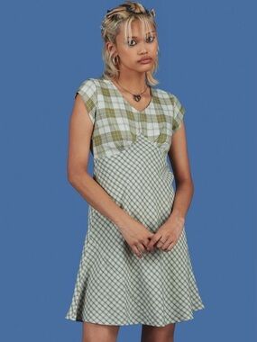 Unif cutie feminine fitted Green mini Dress chic cottage coquette y2k 90s 2000s